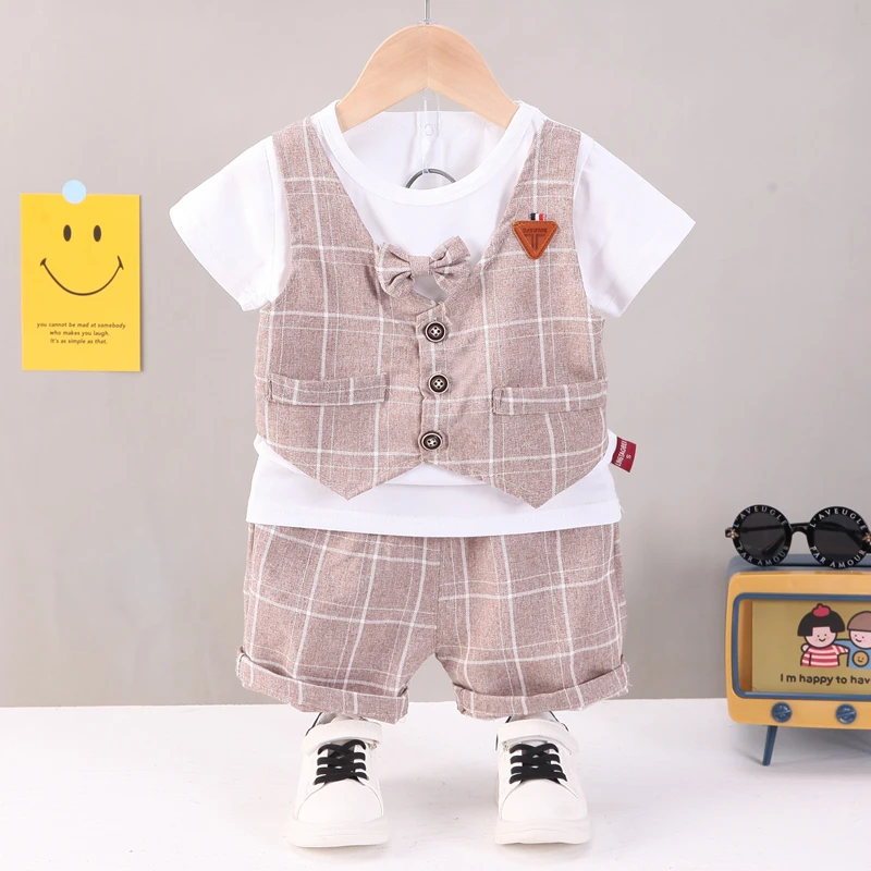 New Summer Baby Clothes Suit Children Boys Fashion Plaid T-Shirt Shorts 2Pcs/Sets Toddler Casual Costume Infant Kids Tracksuits