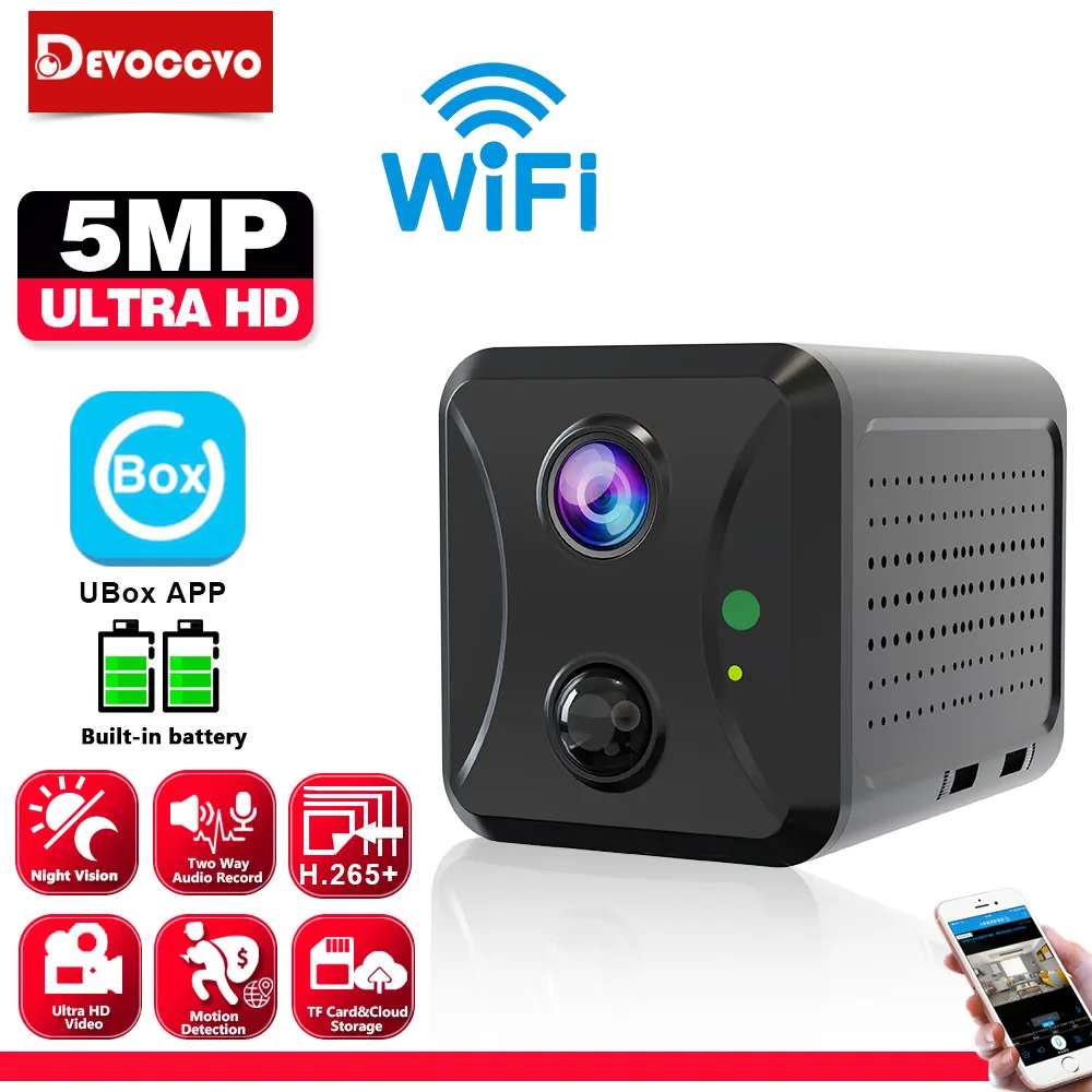 Minicámara de seguridad IP para interior del hogar, videocámara de vigilancia CCTV 2K, con batería de baja potencia, HD, 5MP, Audio bidireccional