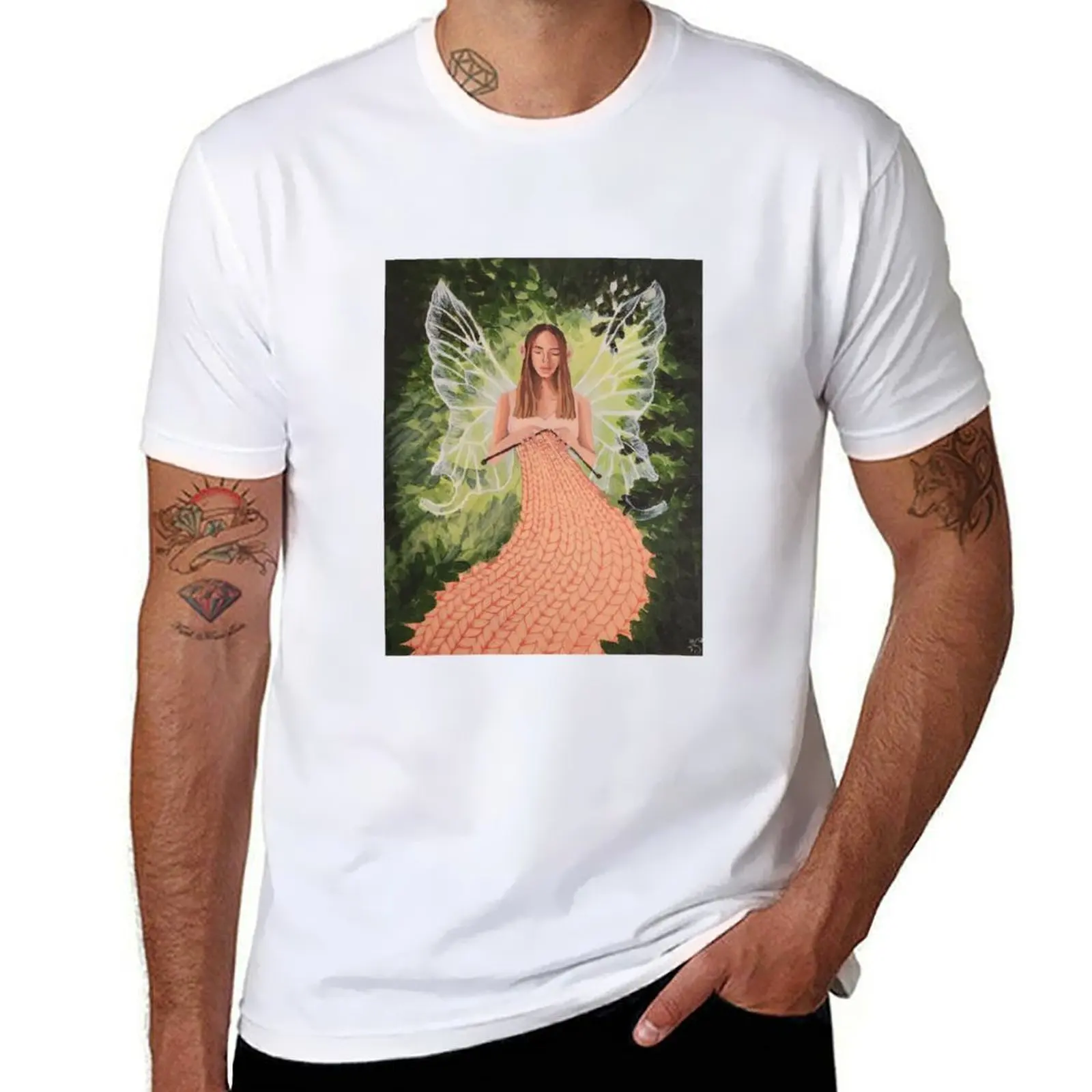 

The Knitting fairy- Handmade painting T-Shirt Modern Style Print T-Shirt