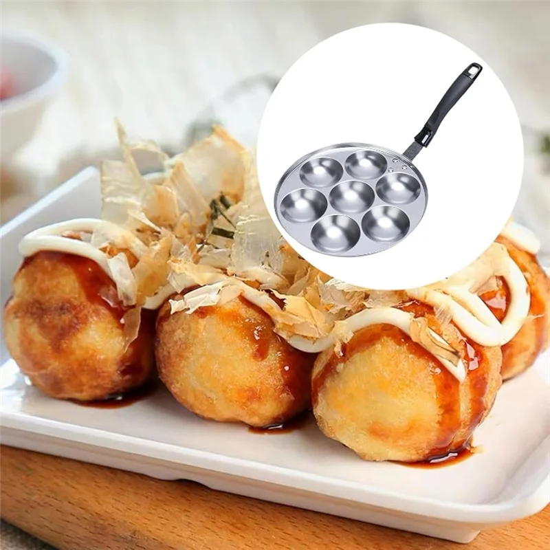 

ABZC-Stuffed Pancake Pan With 7 Hole Octopus Grill Plate Handle, Pancake Cake Poffertjes Pan For Restaurant Shop