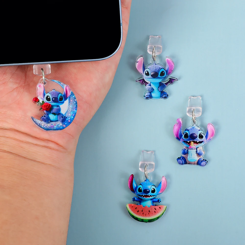 سدادات غبار الهاتف Stitch - واقي منفذ ديزني ليلو وستيتش اللطيف، غطاء متين مضاد للغبار لأجهزة iPhone وAndroid
