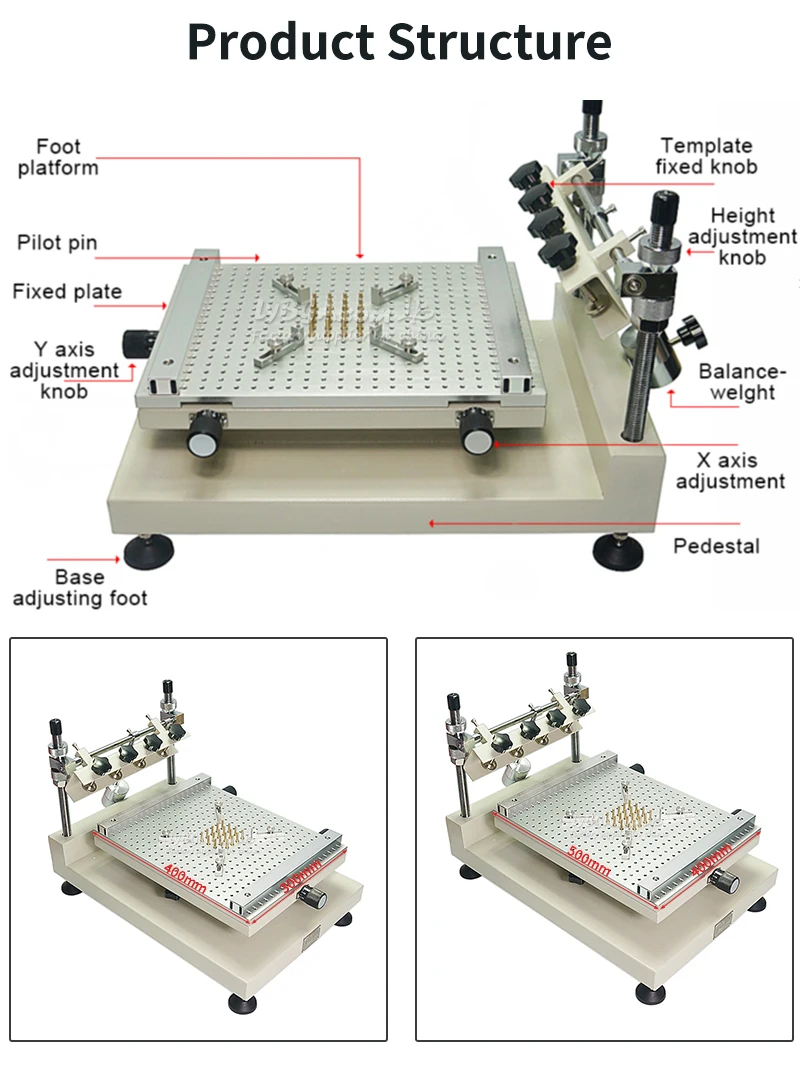 Chip Repair Solder Paste Printer Manual Silkscreen Printer Red Glue Printing Machine ZB4050H Print Size 350*500mm