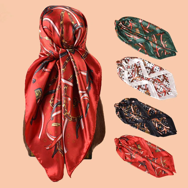 

New Women Spring Summer Square Scarf 90*90cm Satin Silk Shawl Headscarf Female Foulard Beach Bandana Ladies Neckerchief Hijab