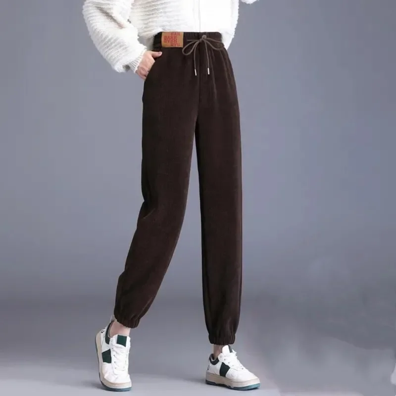 Pantalones de pana gruesos y acolchados para mujer, pantalones Harlan holgados, para invierno, 2023