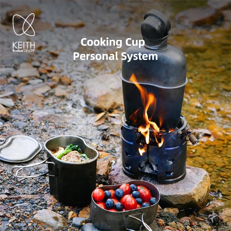 Ultralight Titanium Wood Stove Backpack - Keith All-in-One Titanium Camping Cook Set