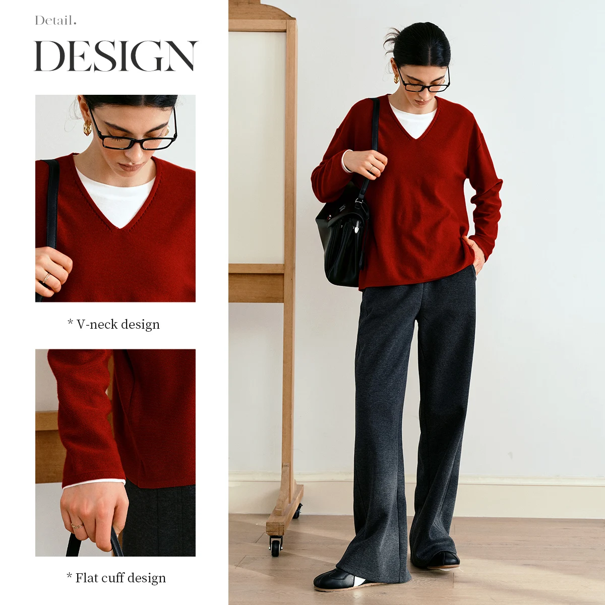 OLrain الفرنسية سترة برقبة على شكل v 2025 الخريف عادية الصلبة بلوفر مغزول تخفيف كم طويل فضفاض صالح الملابس النسائية O57QZ000235