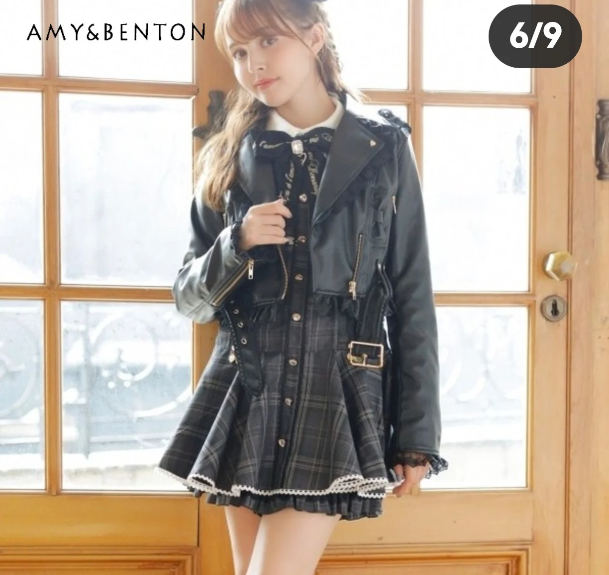 Japanese Mine Series Mass-produced Leather Soft Lace Edge Belt Slim Short Coat Women Sweet Cool All Match Goth Leather Jacket