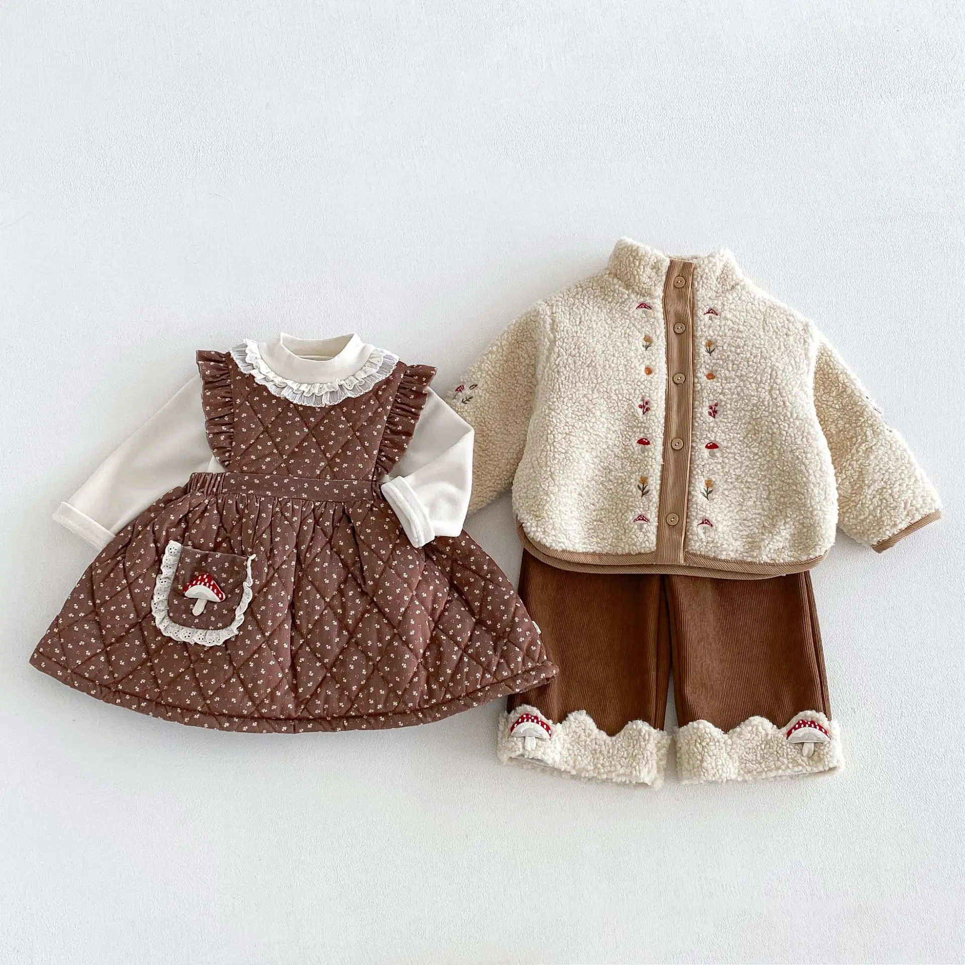 2026 New Winter Girls Embroidered Mushroom Fleece Jacket | Thick Warm Coat | Cute Outwear