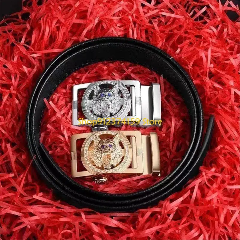 G5AE Trendy PU Belt Wolf Buckle for Professionals and Students Cool Wolf Head