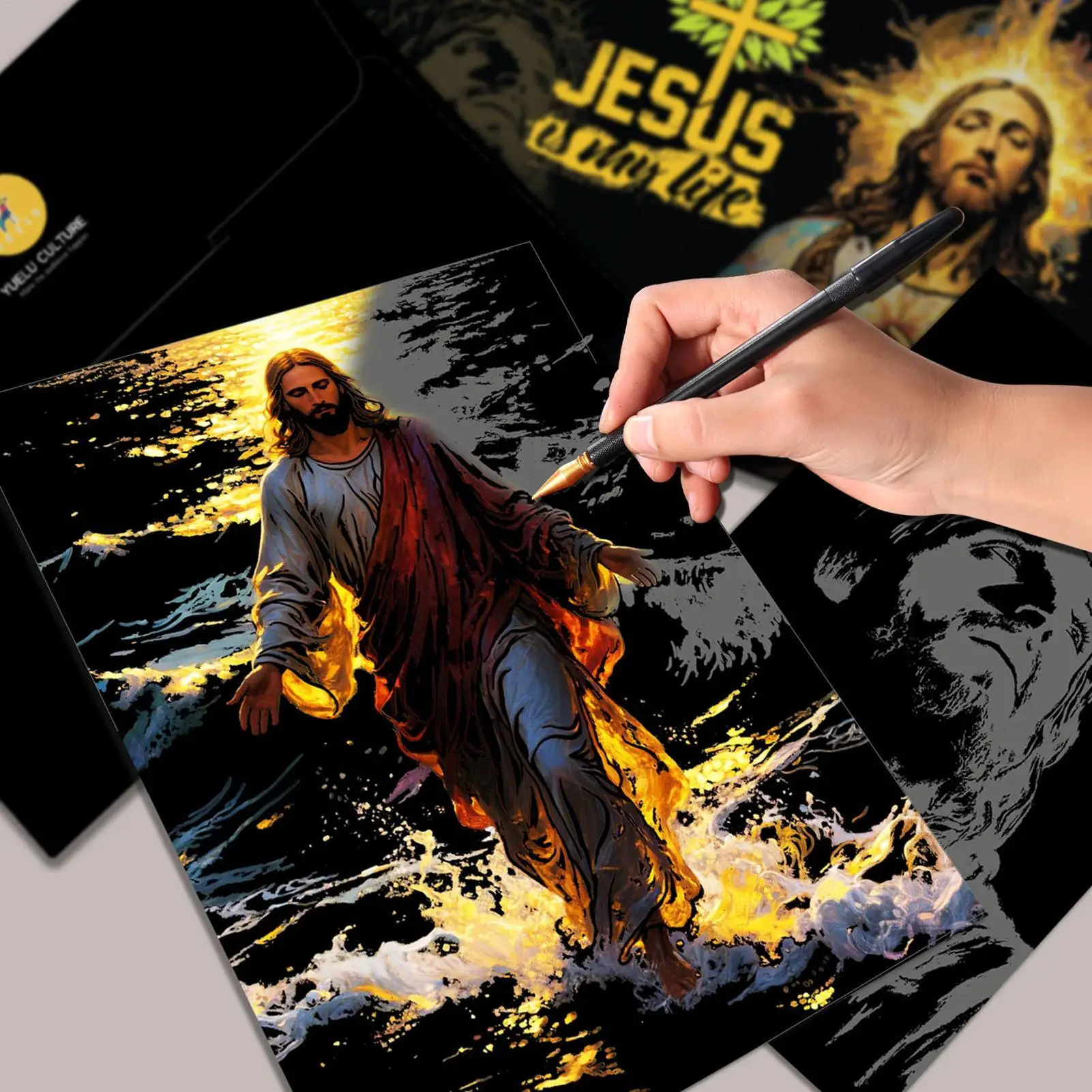 スクラッチオフアート イエス スクラッチペイント 1セット クリエイティブアートクラフト スクラッチボードアクティビティ 大人 子供 3歳用