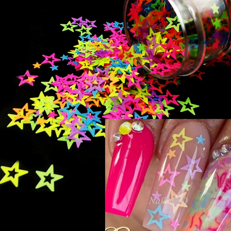 10g/bag Nail Art Glitter Neon Star 3D Shape Nail Sequins Flakes Mix Shining Glitters Acrylic Gel Nails Decoration