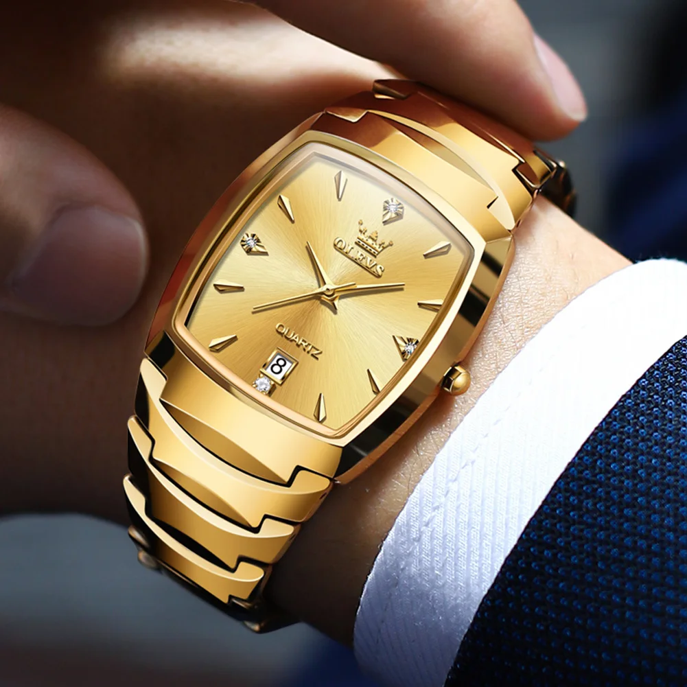 OLEVS Men's Fashion Business Watche Golden Tungsten Steel Mens Watch Male Casual Quartz Wrist Watch Ideal Choice for Gifts