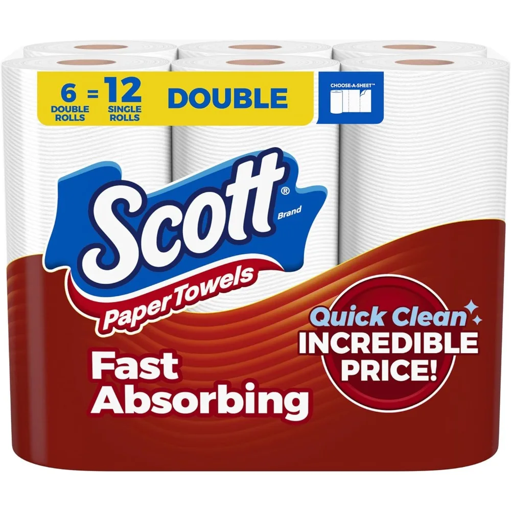 Choose-A-Sheet Paper Towels 6 Double Rolls 12 Regular Rolls 108 Sheets Per Roll Super Absorbent Kitchen Paper Towels for Cleaning Wiping Spills