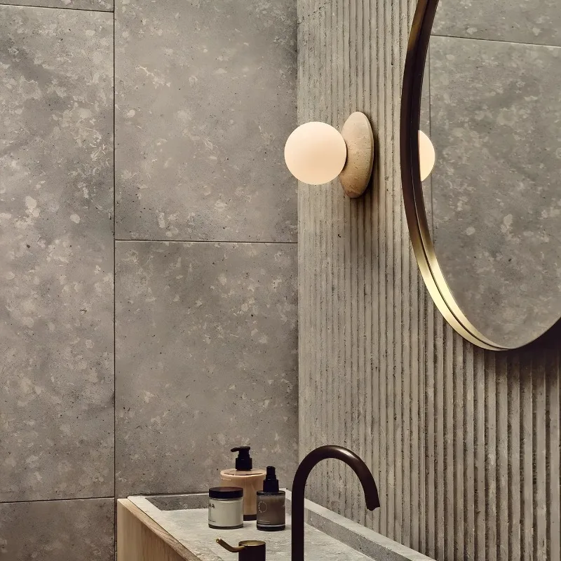 Modern Natural Marble LED Wall Lamp for Living Room Hotel Bedroom Corridors Luxury Glass Ball Shade Sconce Wall Light Home Decor