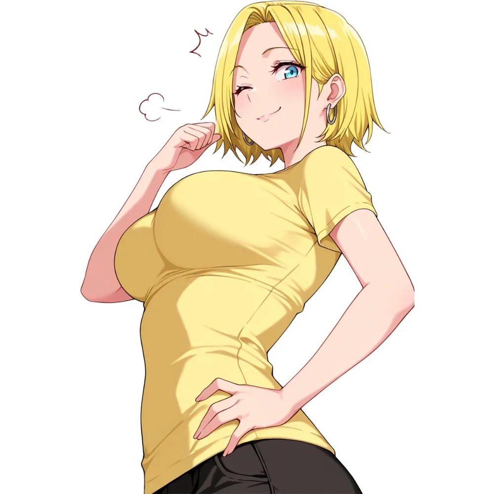16cm Anime Girl Car Sticker Blonde Blue Eyes Playful Yellow T-shirt Waterproof Vinyl Decal for Motorcycle Helmet Laptop