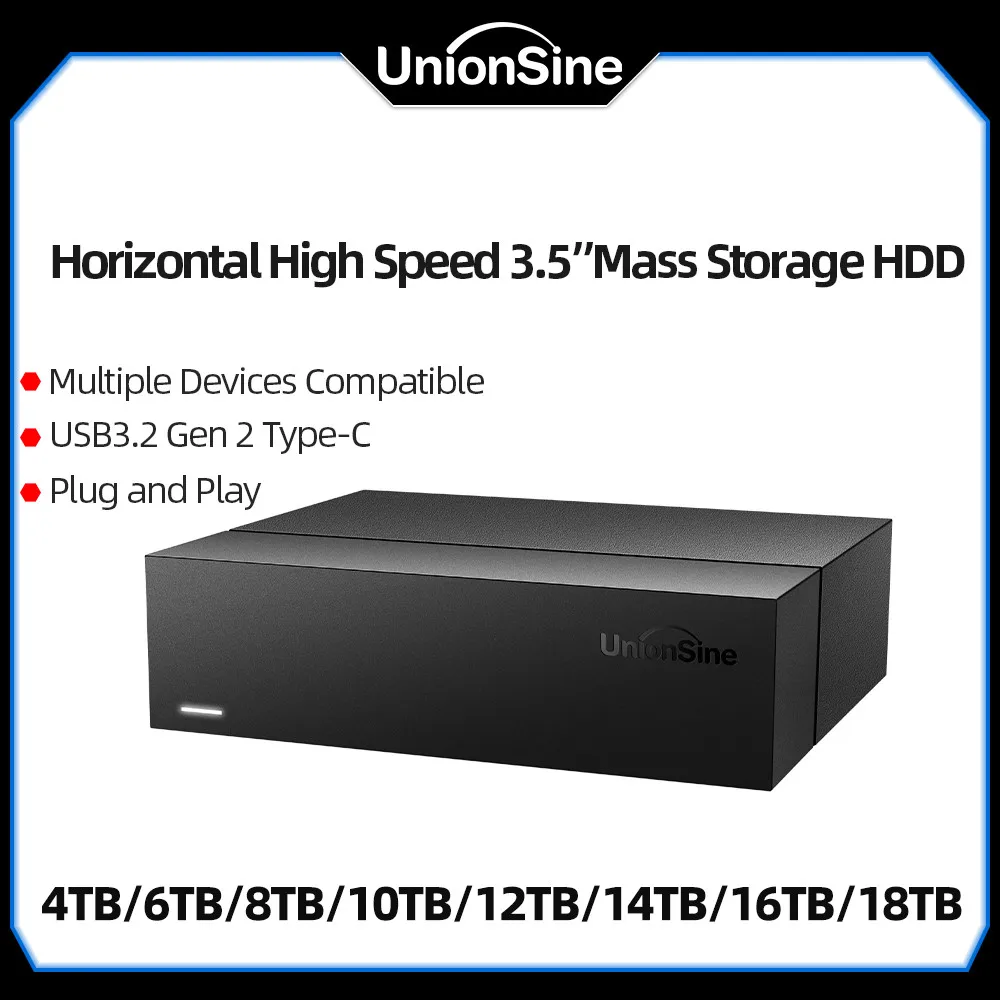 UnionSine 데스크탑 외장 하드 드라이브, USB 3.2 Gen2 HDD 스토리지, PC, 노트북, Mac, Xbox, PS4 호환 가능, 4TB, 8TB, 12TB, 16TB, 18TB, 3.5 인치