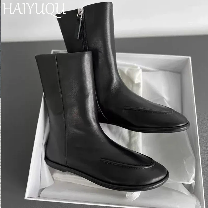 Women Flats Ankle Boots Leather Fashion Shoes Women New Chelsea Boots Walking Goth Boots Walking Designer Mujer Cozy Snow Botas