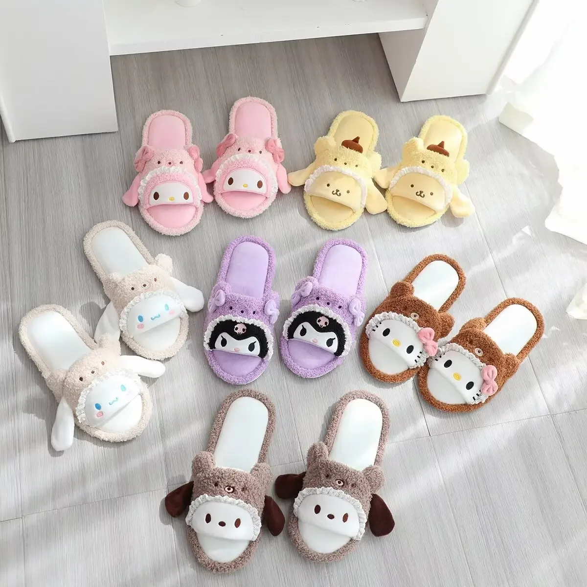 

Saniro My Melody Confinement Slippers Kuromi Open Toed Indoor Shoes Cute Cinnamoroll Pochacco Cartoon Shoes Flat Antiskid Girl