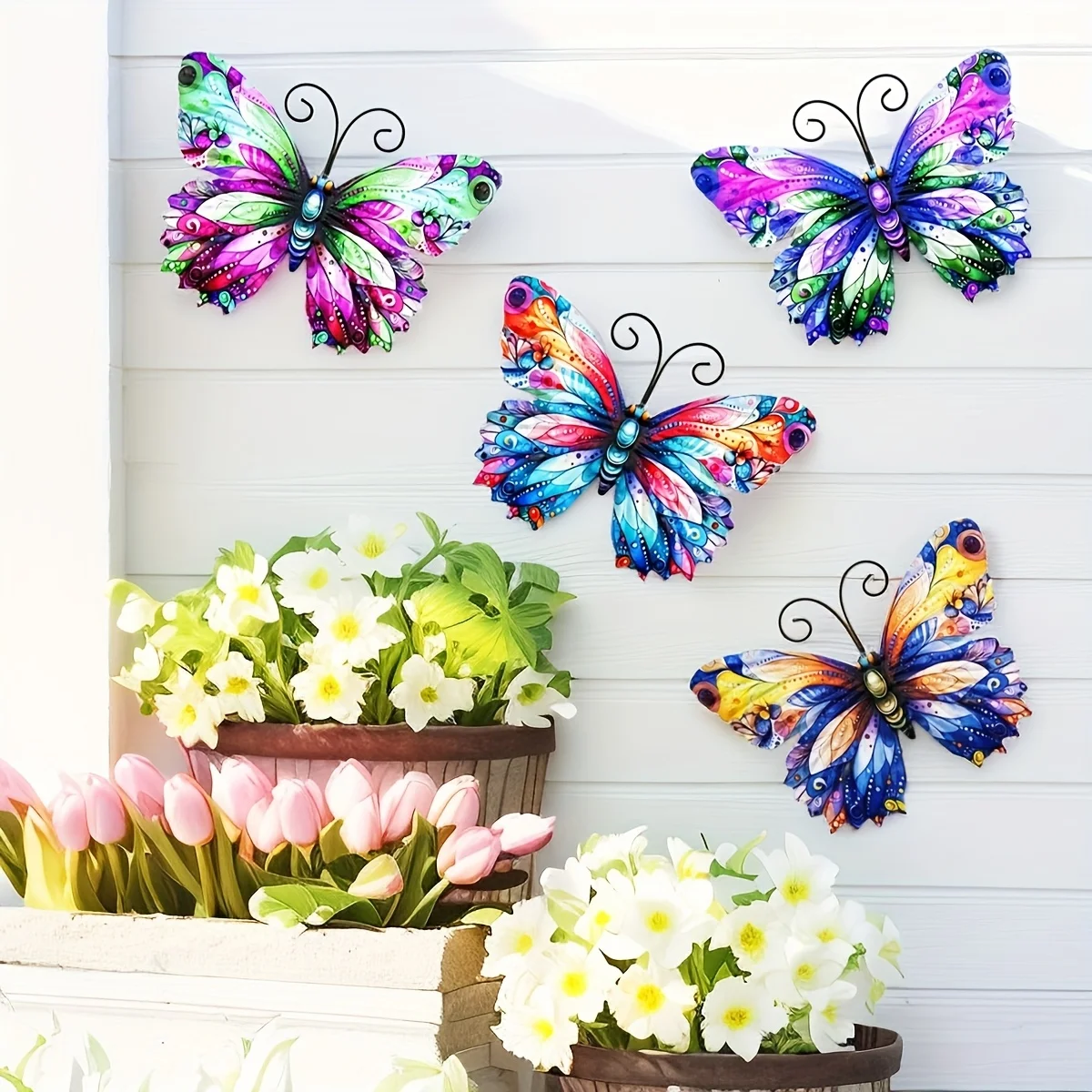 1PC Metal Art Butterfly Wall Decor Colorful Iron Art Butterfly Sculpture Butterfly Hanging Ornament for Outdoor Home Yard Garden