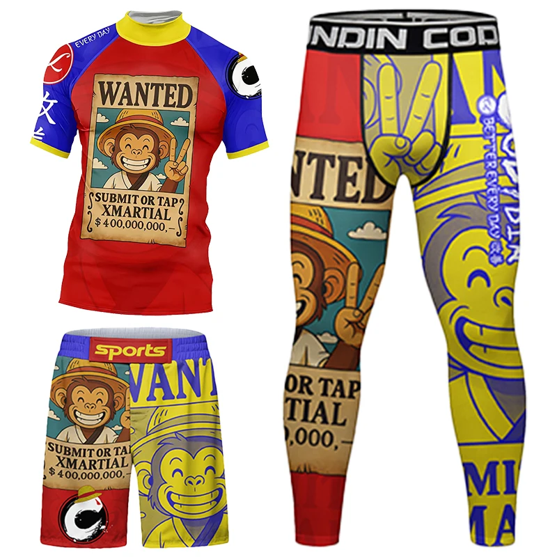 تي شيرت أصفر ساطع MMA No Gi Rashguard جيو جيتسو + بنطلونات مجموعة ملاكمة BJJ شورت مصارعة ضغط يغطي الرجل Spats بدلات رياضية