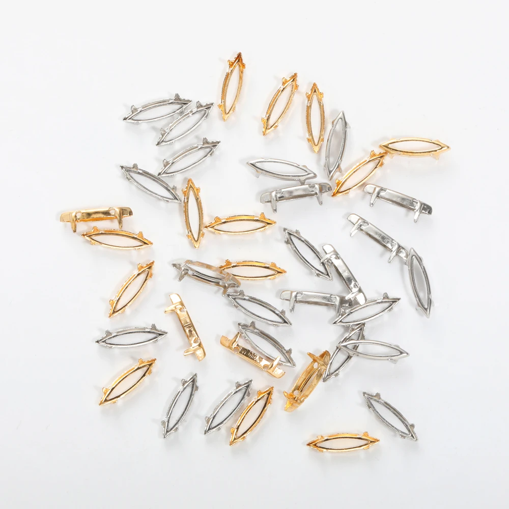 4x15mm Navette Frame For Rhinestones Hollow Out Golden Claws Thicken Copper Material For Sewing Claws Stones Base Container