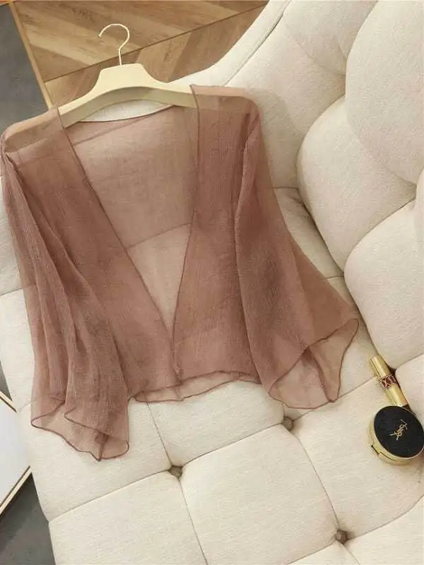 

Новая летняя женская кружевная накидка-кардиган 2025 года в китайском стиле из ледяного шелка с защитой от солнца, универсальная, для ношения под одеждой