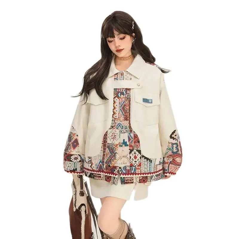 Korea New Denim Versatile Casual Fashion Four Seasones Chinese Style Embroidery Coats Jacket Women 2024 New