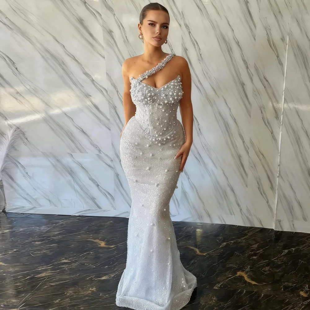 

Luxury Lace Evening Dresses for Women Mermaid Bodice with Pearls Sequins Vestidos De Gala Strapless Customized Prom Dress