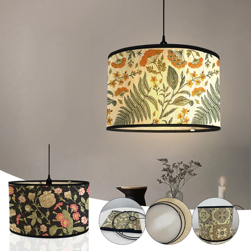 Japanese Vintage Printed Lampshade Bedroom Living Room Bamboo Decorative Chandelier Home Homestays Decor Retro Lampshade