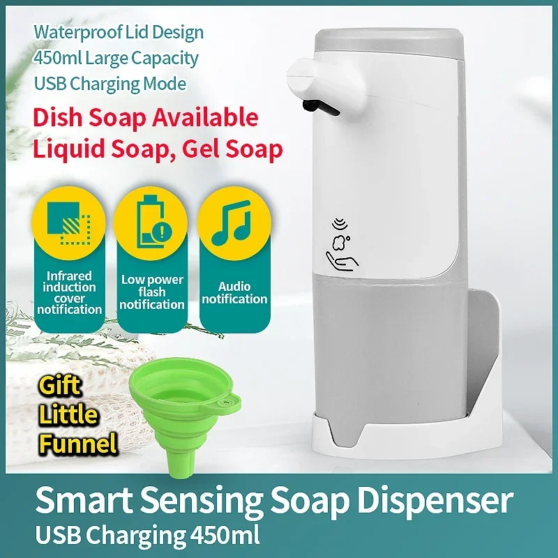 450ML Intelligent Induction Soap Dispensers Washing Hand Gel Disinfectant Children Foam Electric Bathroom Dispenser