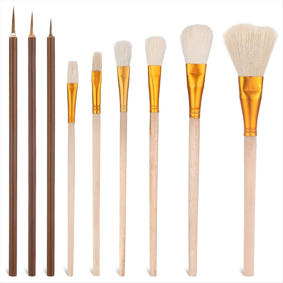A75K 9 Pack Pottery Glaze Brushes Set for Pottery , Acrylic Painting , Watercolor, and Oil Painting - Ceramic Brush Set