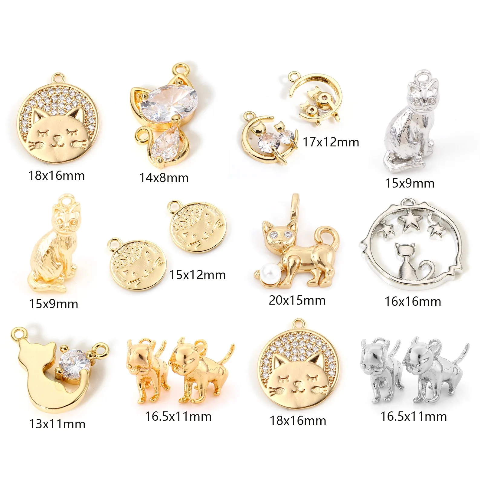 1-5pcs Copper Charms Round Gold Color Heart Cat Micro Pave Clear Rhinestone Pendant Women Party DIY Necklace Jewelry Findings