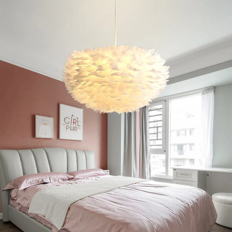 Nordic LED Feather Pendant Lights, Crianças Princesa Quarto Pendurado Lustres, Home Living Sala de Jantar Decoração, Modern Art Lamp