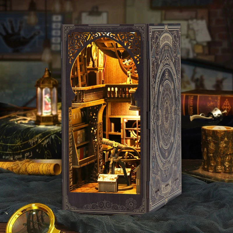 Kit De Madeira Miniatura Modelo Livro Nook, DIY, Museu De Astronomia Bookend, Montado, 3D Puzzle, Estante, Decoração De Casa, Amigos Presentes