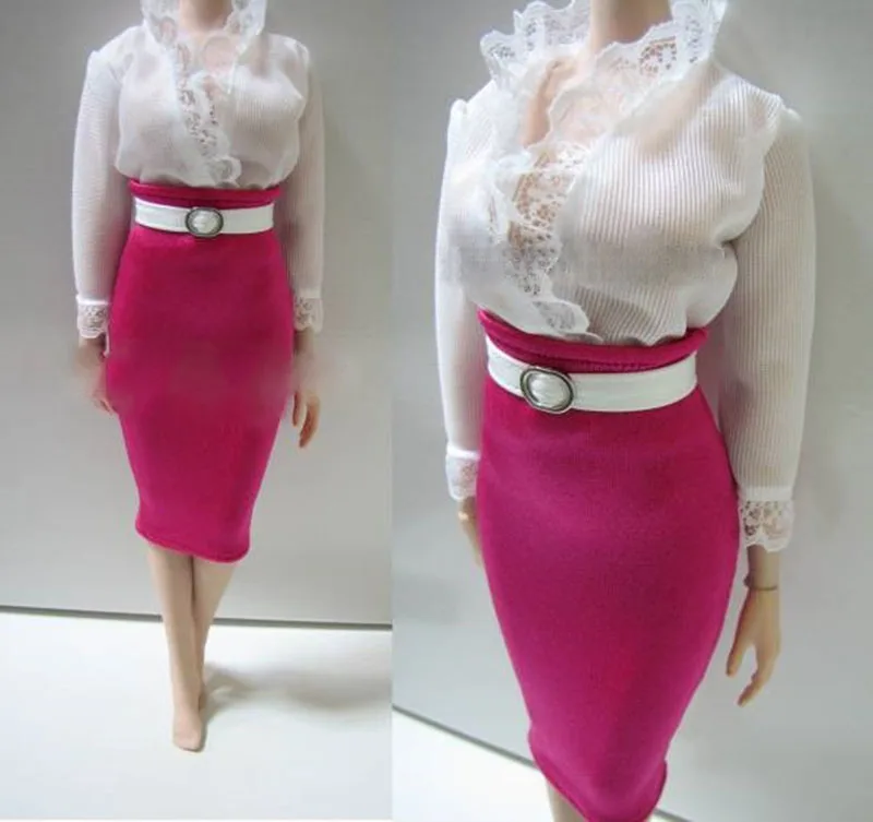 재고 있음 1/6 스케일 긴팔 레이스 V넥 코트 힙 랩 스커트 벨트 액세서리 포함 12인치 액션 피규어용 모델