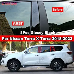 Window Door Column B C Pillars Post PC Cover Trim For Nissan Terra XTerra D23 2018-2023 Glossy Black Carbon Fiber Mirror Effect