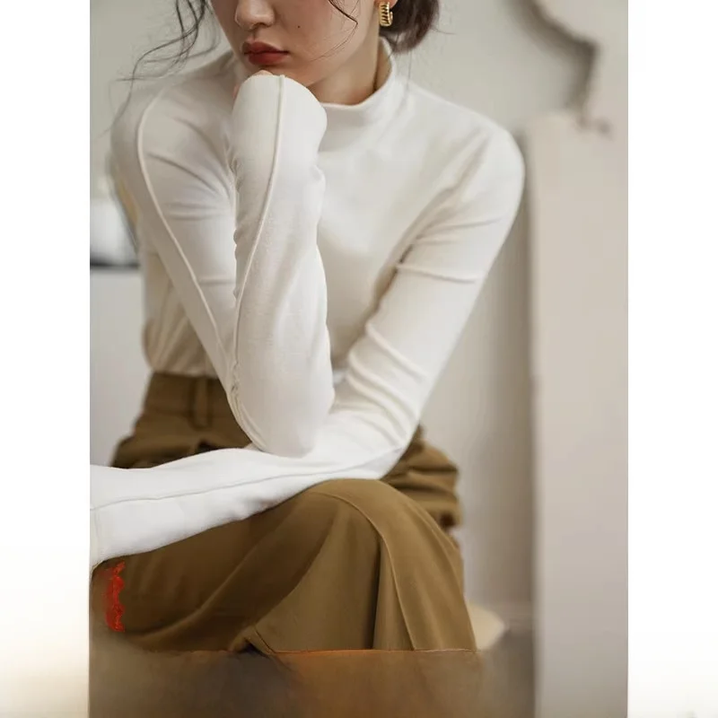 

Warmth De Loose Long Sve f Женская футболка с высоким воротником Внутренняя одежда Топ Весна Мода Повседневный прямой крой