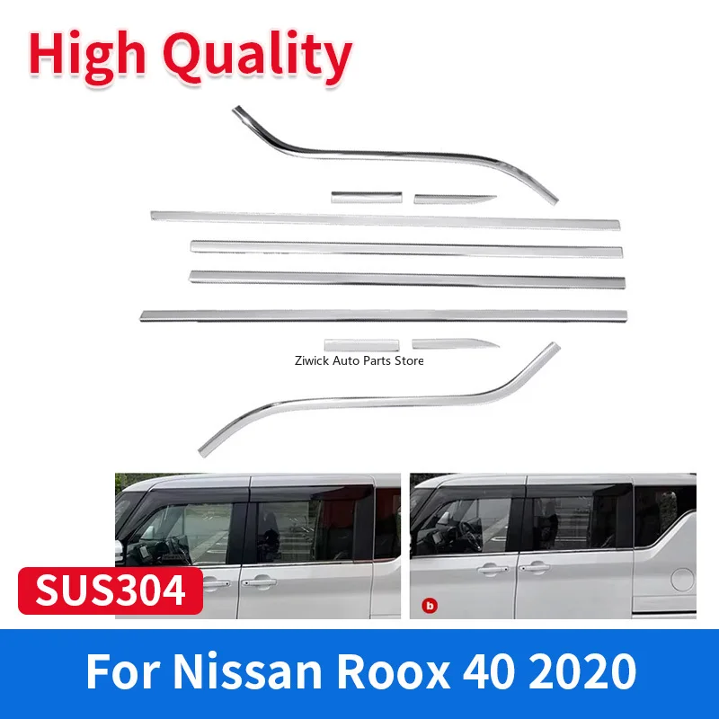 

High Quality Stainless Steel Car Styling External Accessories 10 PCS/Set Side Chrome Window Trim for Nissan Roox 40 2020