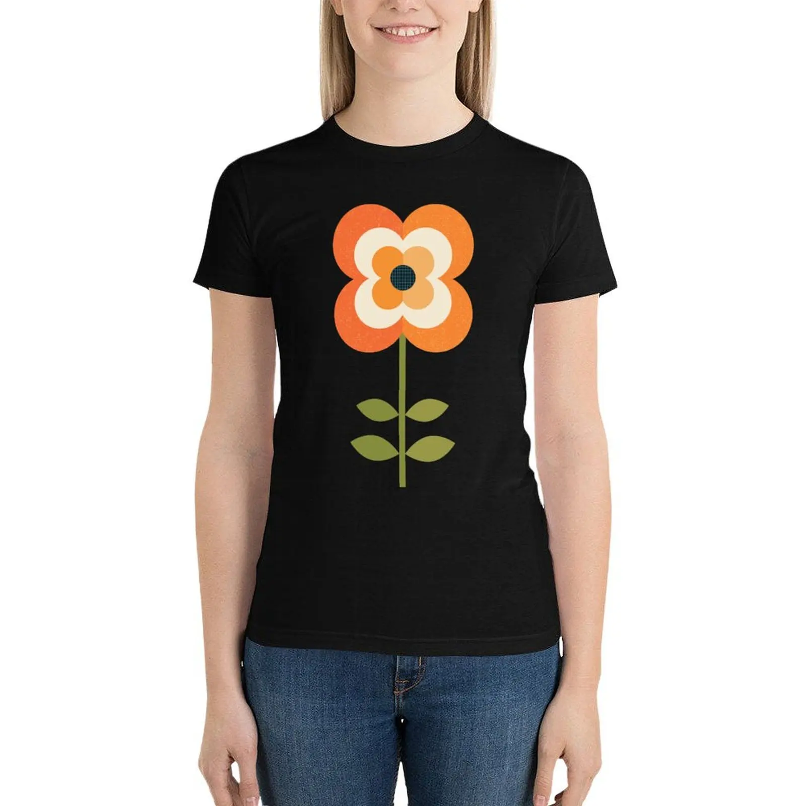 

Retro Flower - Orange and Charcoal T-Shirt lady clothes Aesthetic clothing vintage clothes t shirt dress Women