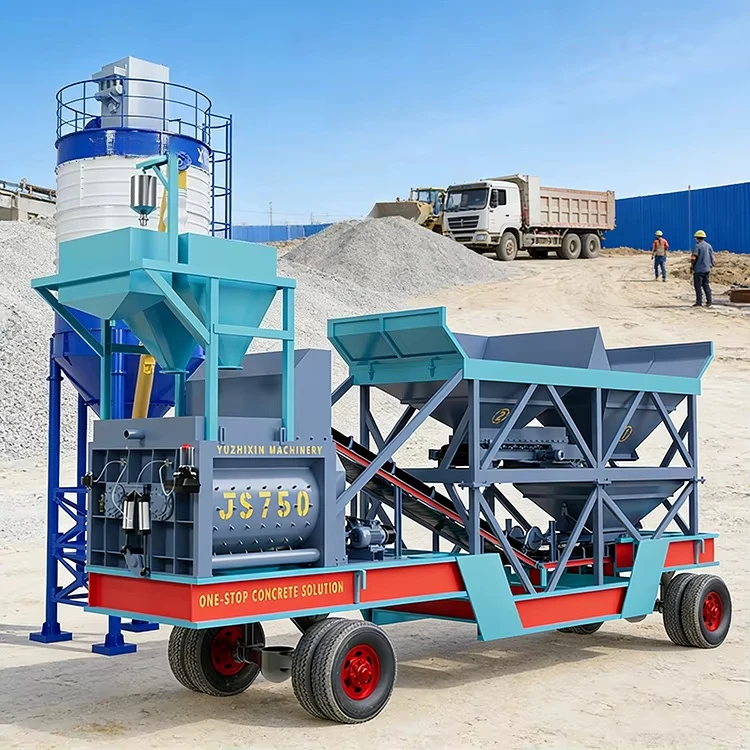 Manufacturer Direct Multifunctional JS750 Two Bin 45m³ h Mobile Cement Batching Plant Hormigonera