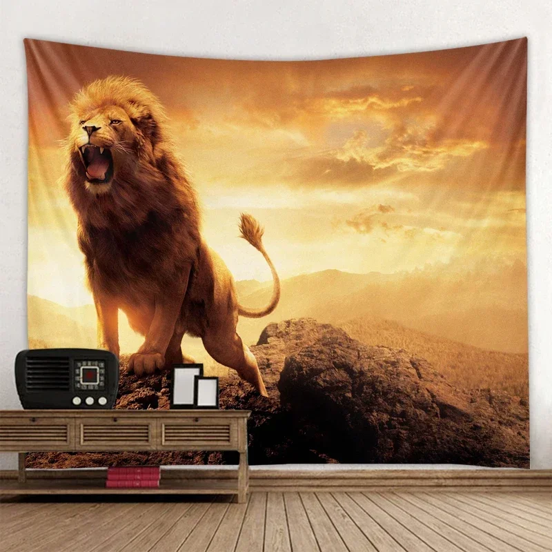 Ferocious Lion Brown Tapestry Wildlife Animals for Living Room Bedroom Home Dormitory Decorations Hanging Curtain Adult Children