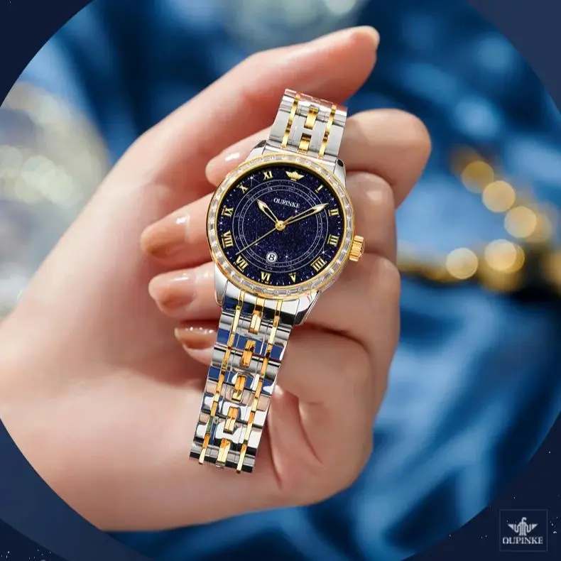 OUPINKE Original Automatic Mechanical Women's Watch Starry Sky Diamond Luminous Waterproof Luxury Brand Ladies's Wristwatches