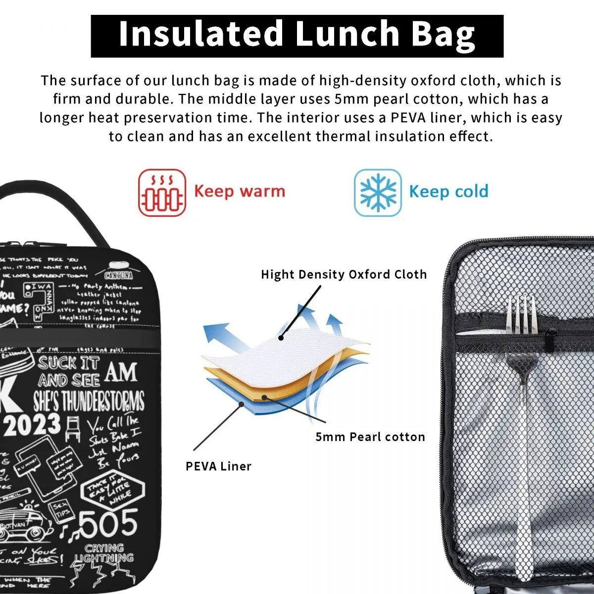 UK Tour 2023 Arctic Monkeys Accessories Insulated Lunch Tote Bag For School Office Food Box Portable Cooler Thermal Lunch Box