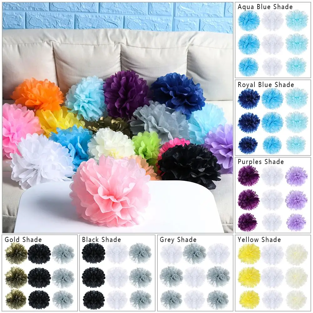 9 Pack DIY Craft Birthday Favors Wedding Party Tissue Paper Flower Pom Ball Home Decoration Hanging Garland