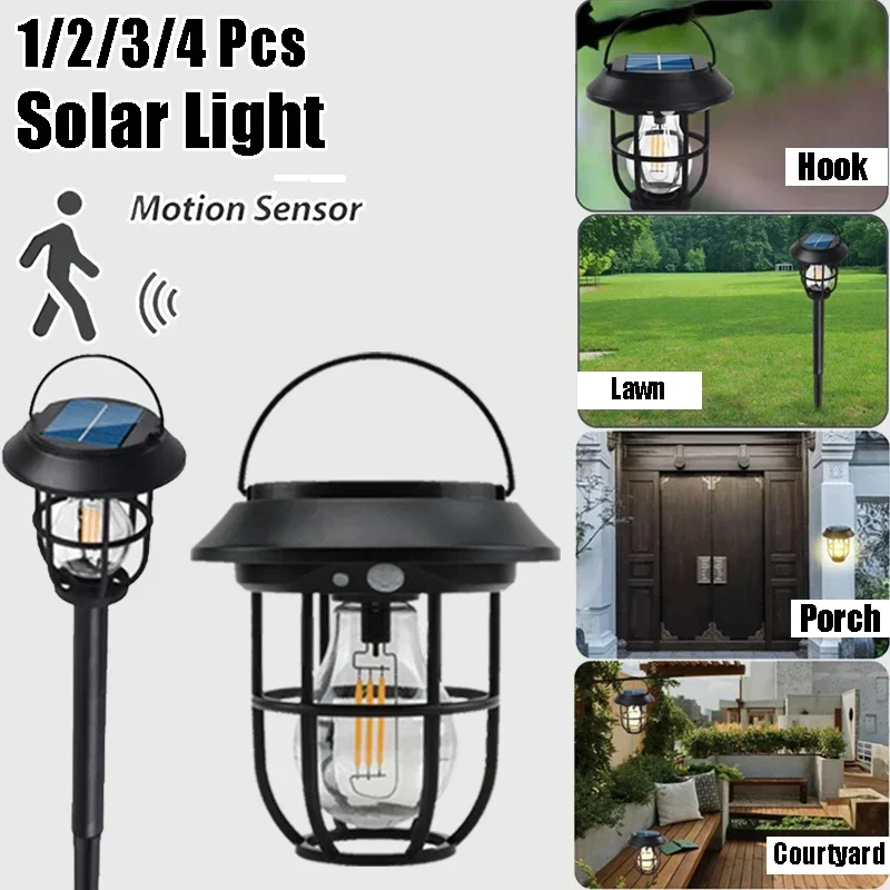 

Vintage Solar Camping Light Outdoor Human Body Sensor Tungsten Lamp Base Charging Atmosphere Courtyard Garden Villa Wall Garage