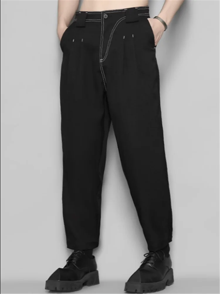 2023 Original black port style personality color contrast line cutting design sense of casual hundred and nine points dress pant