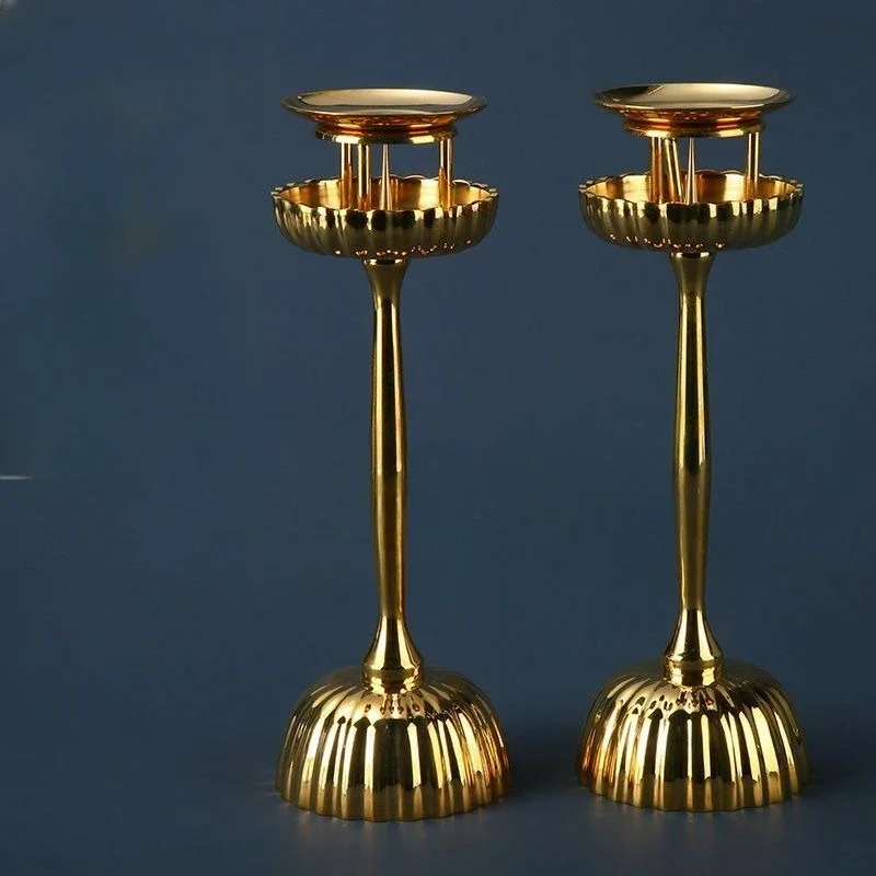 Shingyan Sect pure copper chrysanthemum altar lamp candlestick, one-sided Buddhist altar