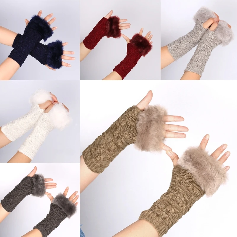 

Teenager Winter Gloves Half-finger Solid Color Mitten Knitted Touchscreen Gloves M6CD