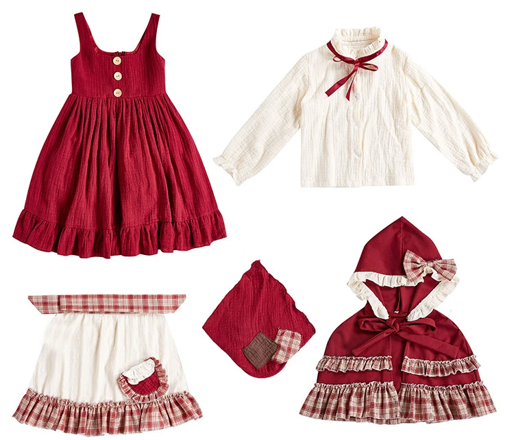 Halloween Bühnenkostüm für Kinder, Cosplay, Rotes Kleid mit Karomuster, Vintage Viktorianisches Prairie-Kostüm, Pastorales Bauernkleid – Detail 2