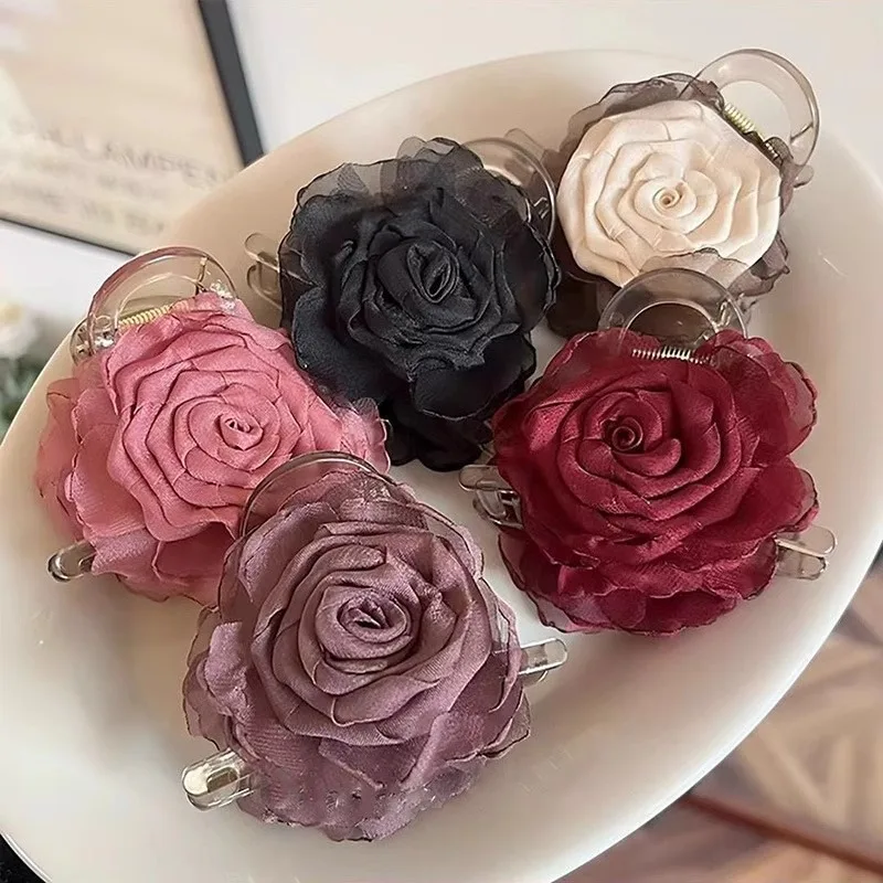

Новый зажим для волос в китайском стиле с цветочным принтом на затылке на затылке из прозрачного тюля с многослойной розой для женщин, элегантный зажим для свадебной вечеринки